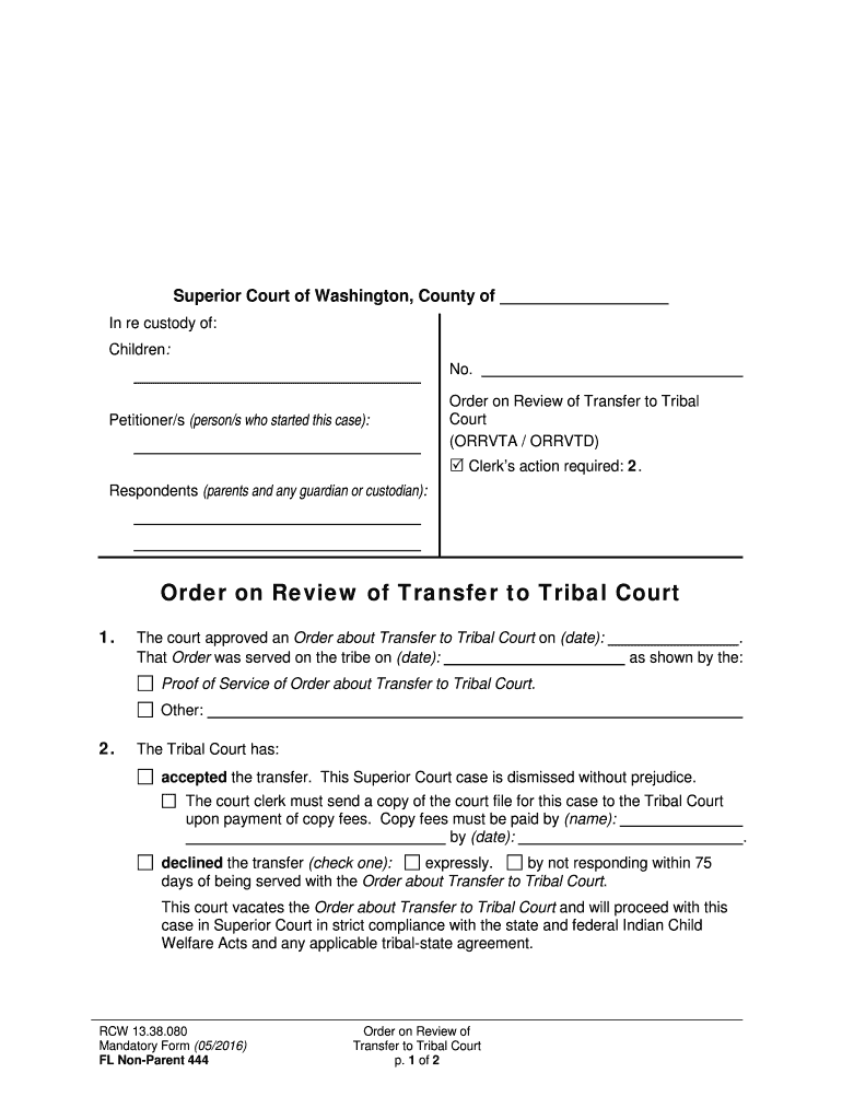 Order on Review of Transfer to Tribal  Form