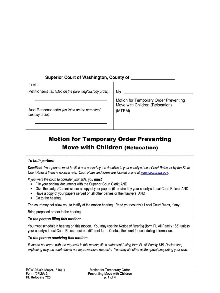 Motion for Temporary Order Preventing  Form
