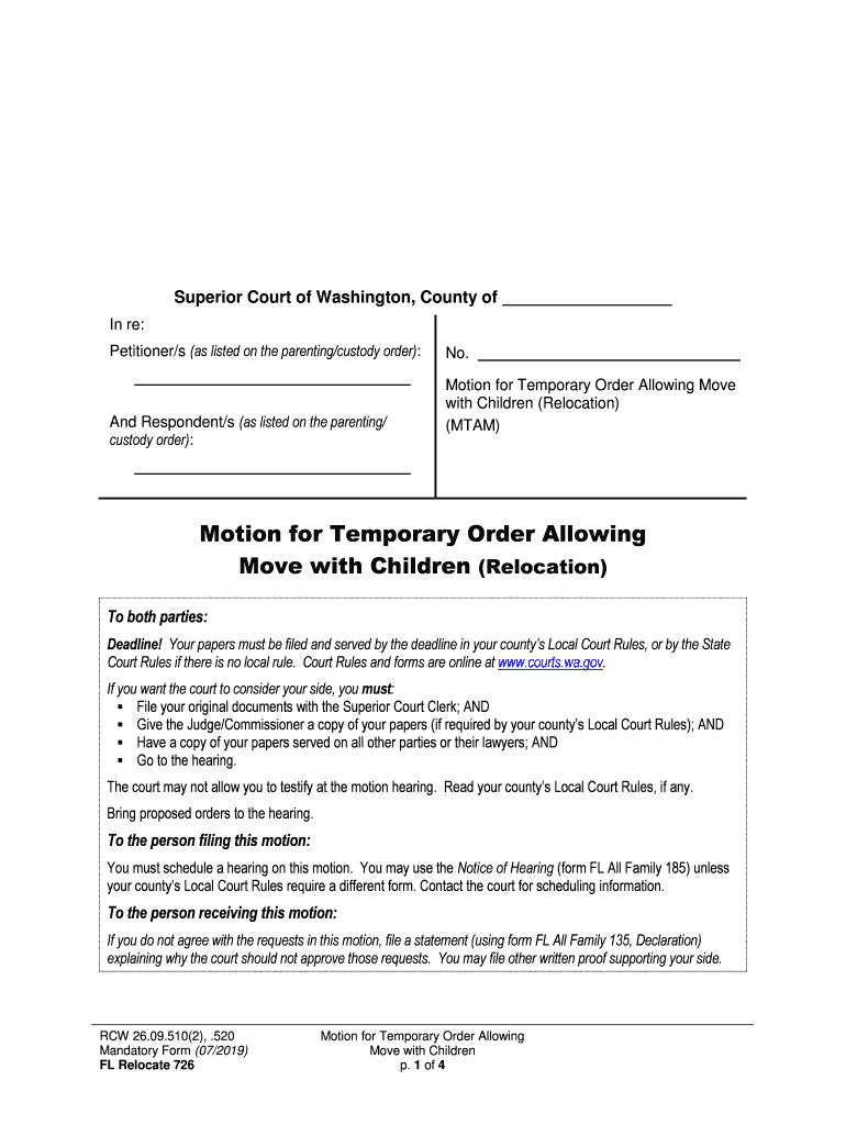 Motion for Temporary Order Allowing Move  Form