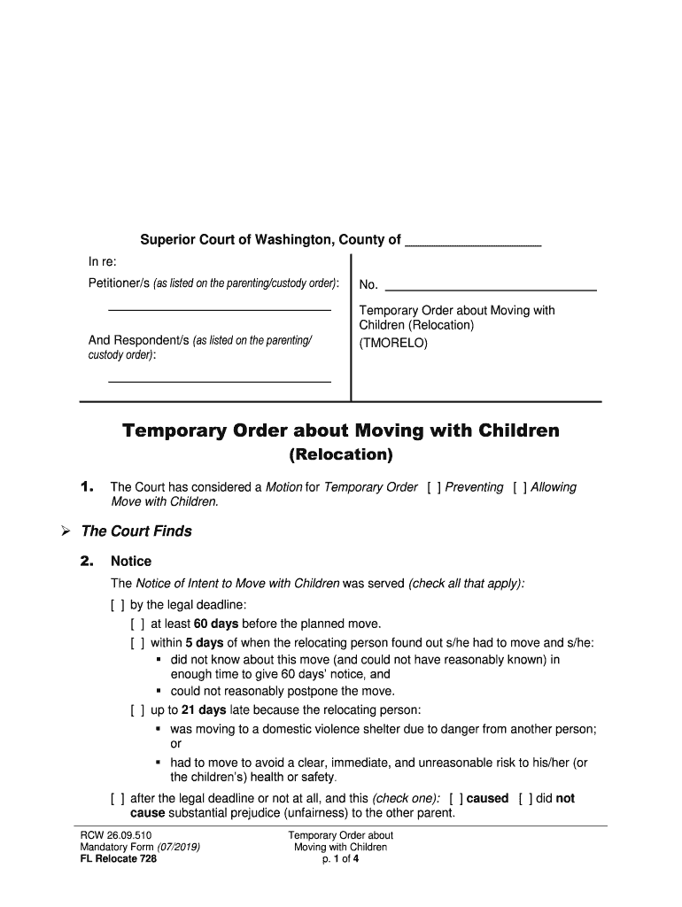 Temporary Order About Moving with  Form