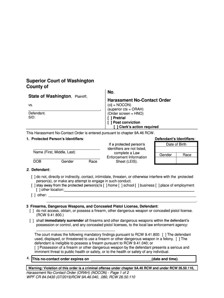 No Contact Order Fill Online, Printable, Fillable, Blank  Form