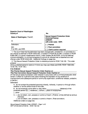 Sexual Assault Protection Order  Form