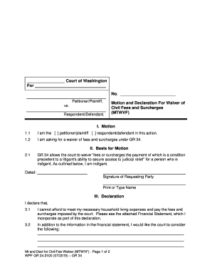 Motion and Declaration for Waiver of  Form