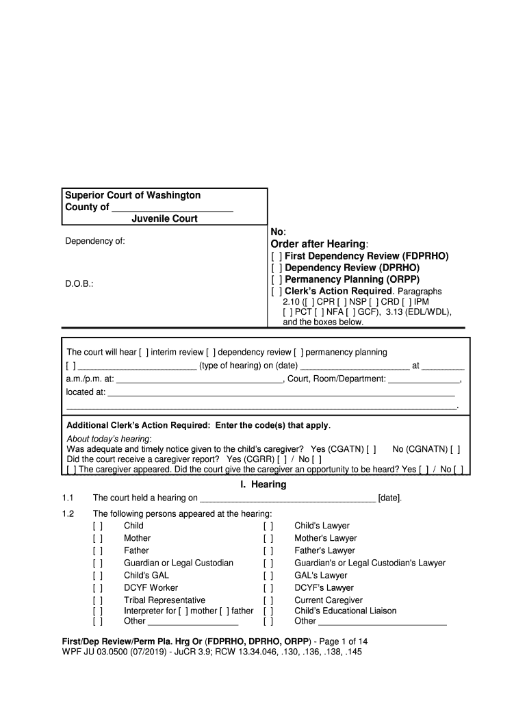 Juvenile Dependency Hearings Superior Court of California  Form