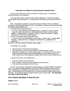 Instructions for Temporary Sexual Assault Protection Order  Form