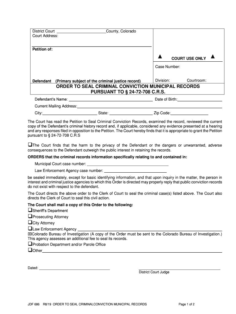 Sealing of Arrest and Criminal Records Colorado Judicial Branch  Form