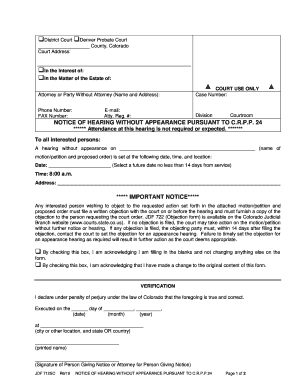 A Hearing Without Appearance on Name of  Form