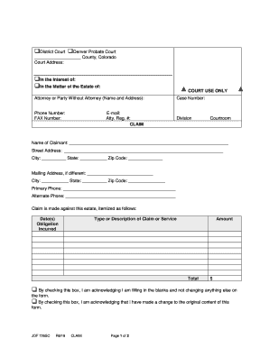 Claim is Made Against This Estate, Itemized as Follows  Form