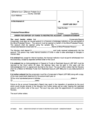 Order for Deposit of Funds to Restricted Account Legal Forms