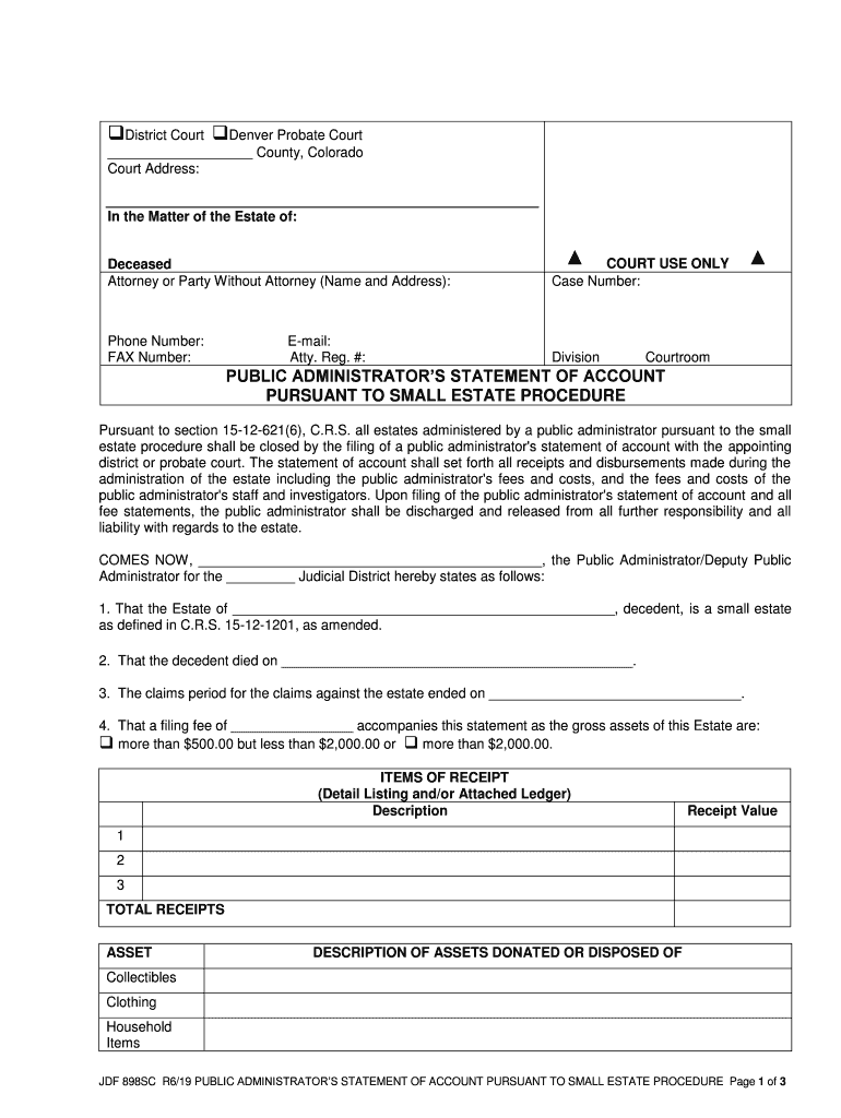 PUBLIC ADMINISTRATORS STATEMENT of ACCOUNT  Form