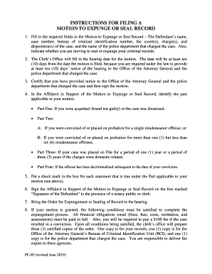 Fill in the Required Fields in the Motion to Expunge or Seal Record the Defendants Name,  Form