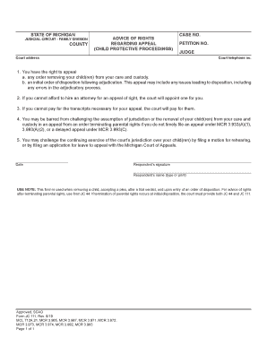 Fill and Sign the Jc 111 Advice of Rights Regarding Appeal Child Protective Proceedings Form
