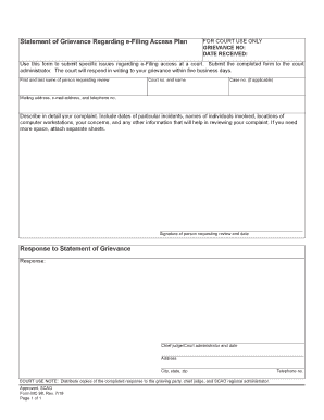 MC 98, Statement of Grievance and Response Regarding E Filing Access Plan  Form