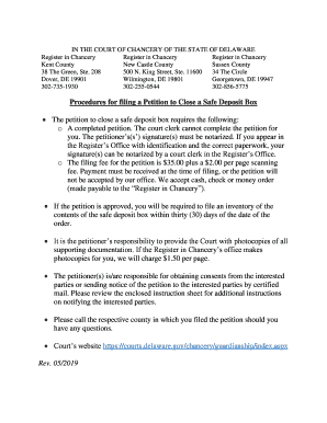 Procedures for Filing a Petition to Close a Safe Deposit Box  Form