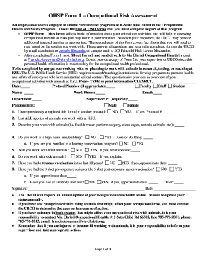  OHSP Form 1Occupational Risk Assessment Kansas State 2019-2024