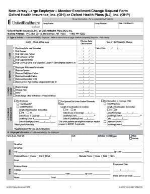  Member EnrollmentChange Request Form Oxford Health Insurance, Inc 2019