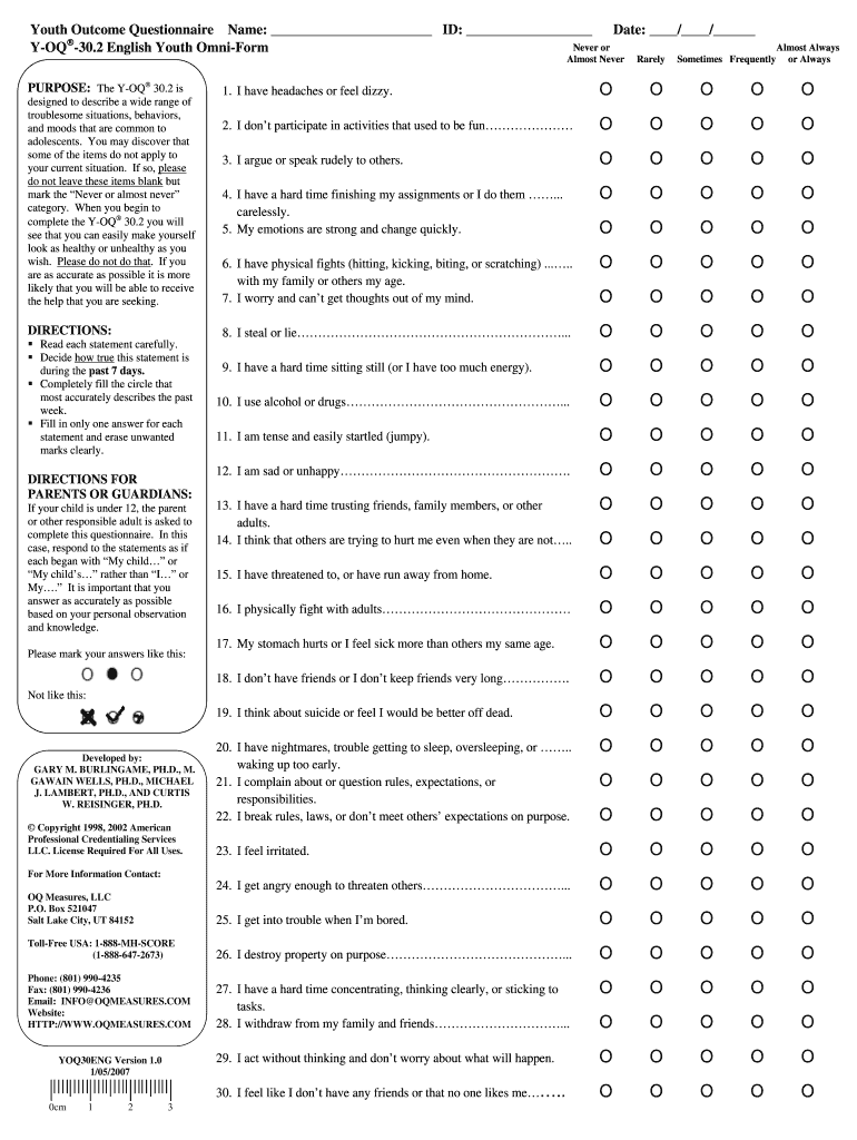 Outcome Questionnaire 45  Form