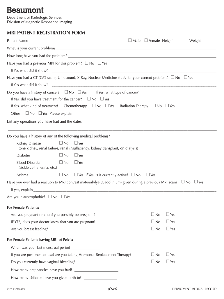 Get and Sign Mri Form 2016-2022