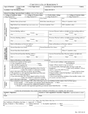  Certificate of Residency Idaho 2019-2023