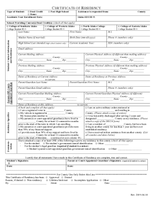  Certificate of Residency Idaho 2019-2024