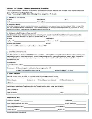 Appendix a 1 Services Payment Instructions & Declaration  Form