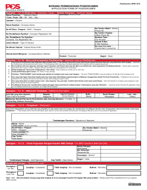 Borang Permohonan Posdokumen Pos Malaysia  Form