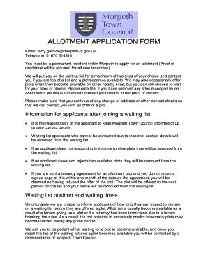 ALLOTMENT APPLICATION FORM Morpeth Tc Gov Uk