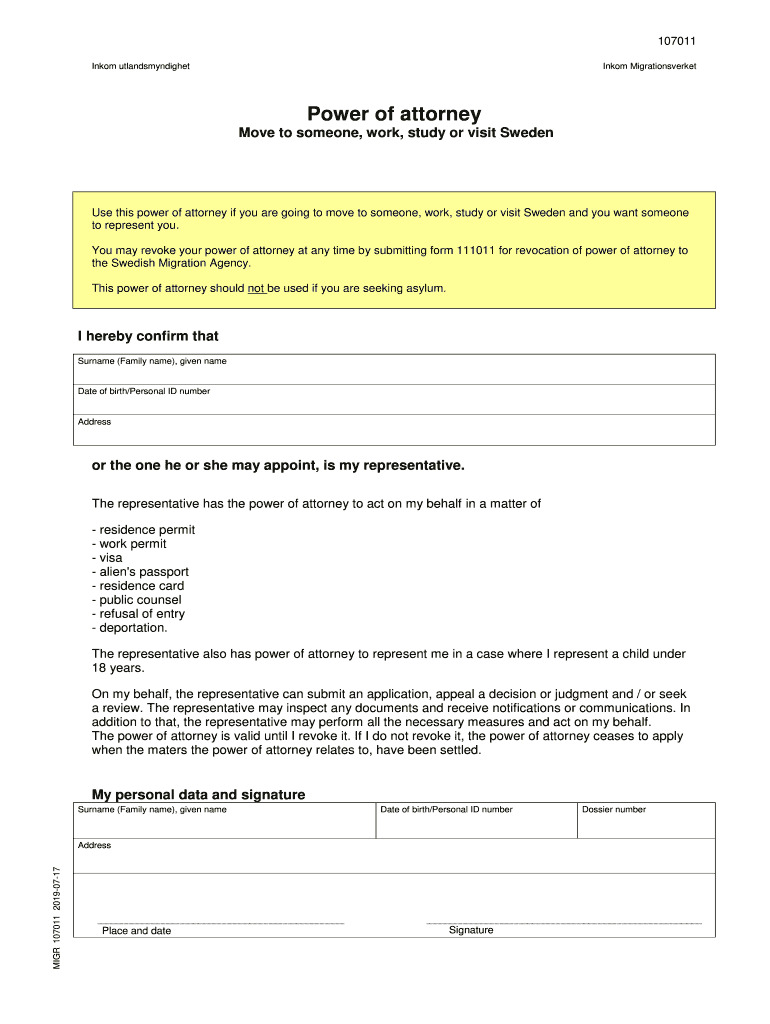 Power of Attorney Migrationsverket  Form