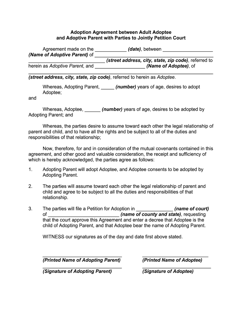 Petition for approval of adoption agreement adult form