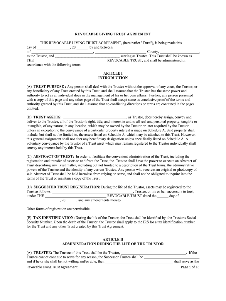 THIS REVOCABLE LIVING TRUST AGREEMENT, Hereinafter 'Trust', is Being Made This  Form