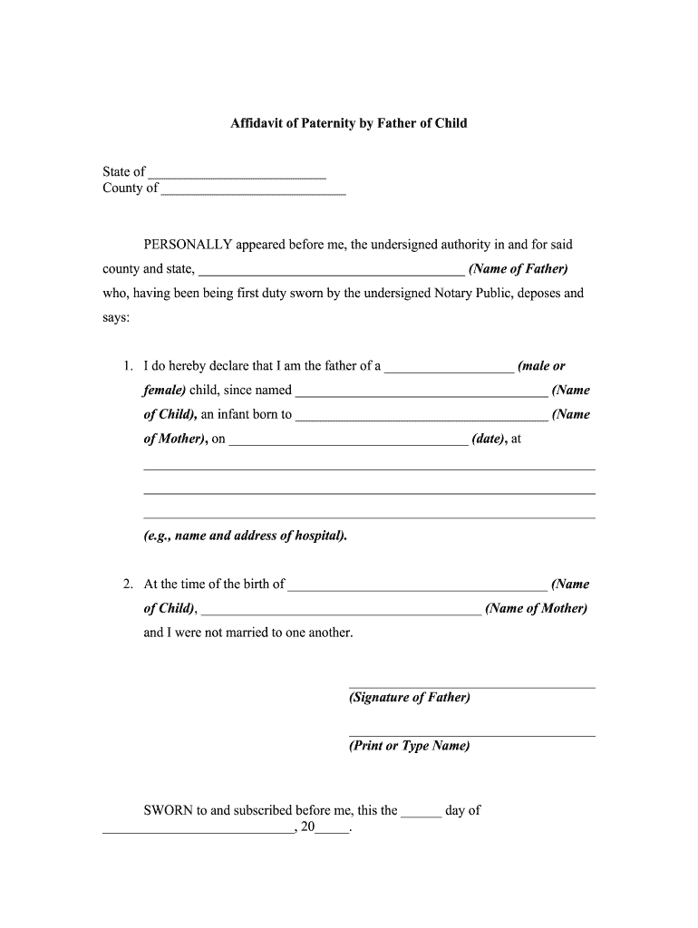 Affidavit of Paternity by Father of Child  Form