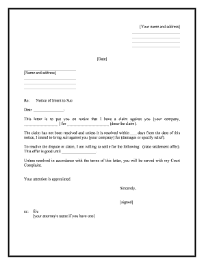 Intent to Sue Letter  Form