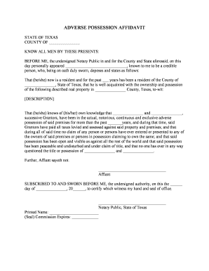 Adverse Possession Texas  Form