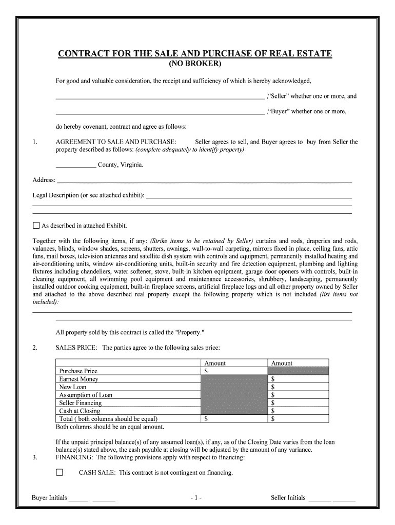 Fill and Sign the Virginia Contract for Sale and Purchase of Real Estate with No Broker for Residential Home Sale Agreement Form