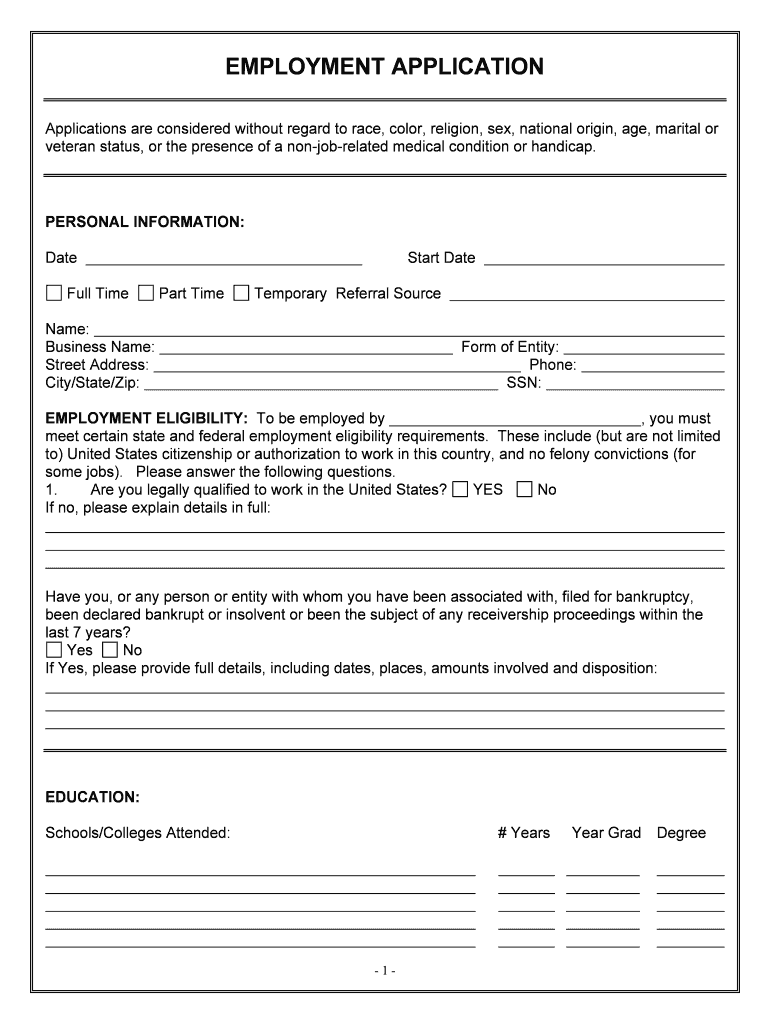 Fill and Sign the Employment Application Form
