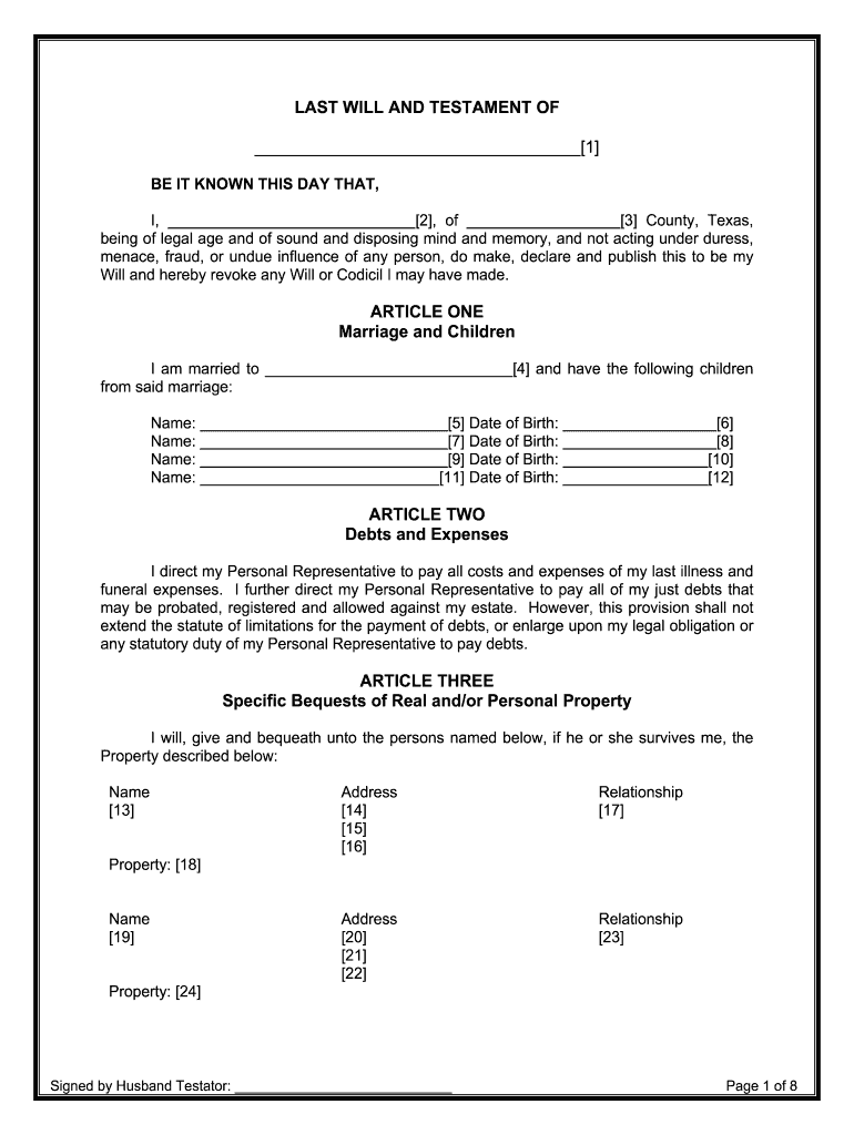 Texas Mutual Wills Package with Last Wills and Testaments for Married Couple with Minor Children  Form