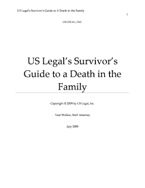US Legals Survivors Guide to a Death in the Family US Legal, Inc  Form