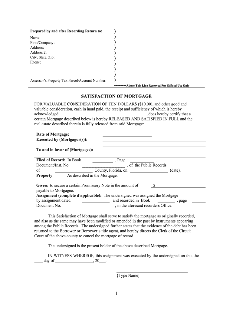 Florida Satisfaction Mortgage  Form