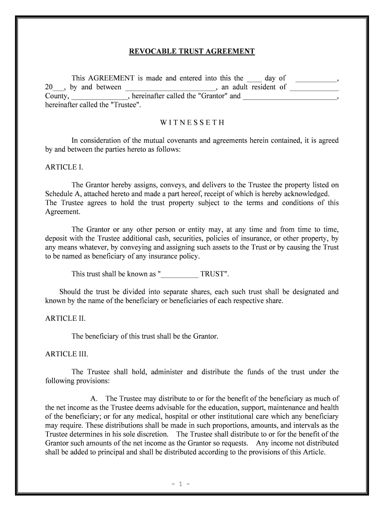 Revocable Trust Agreement Form
