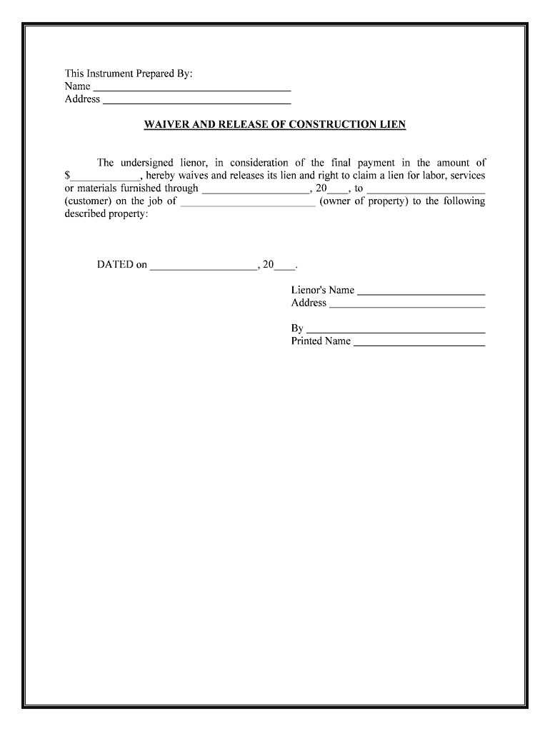 Fill and Sign the Unconditional Lien Waiver Form
