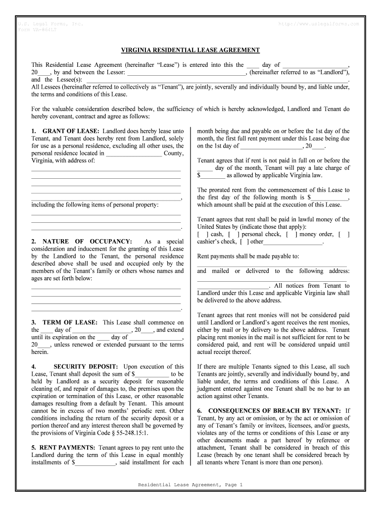 Sample Lease Agreement Virginia  Form