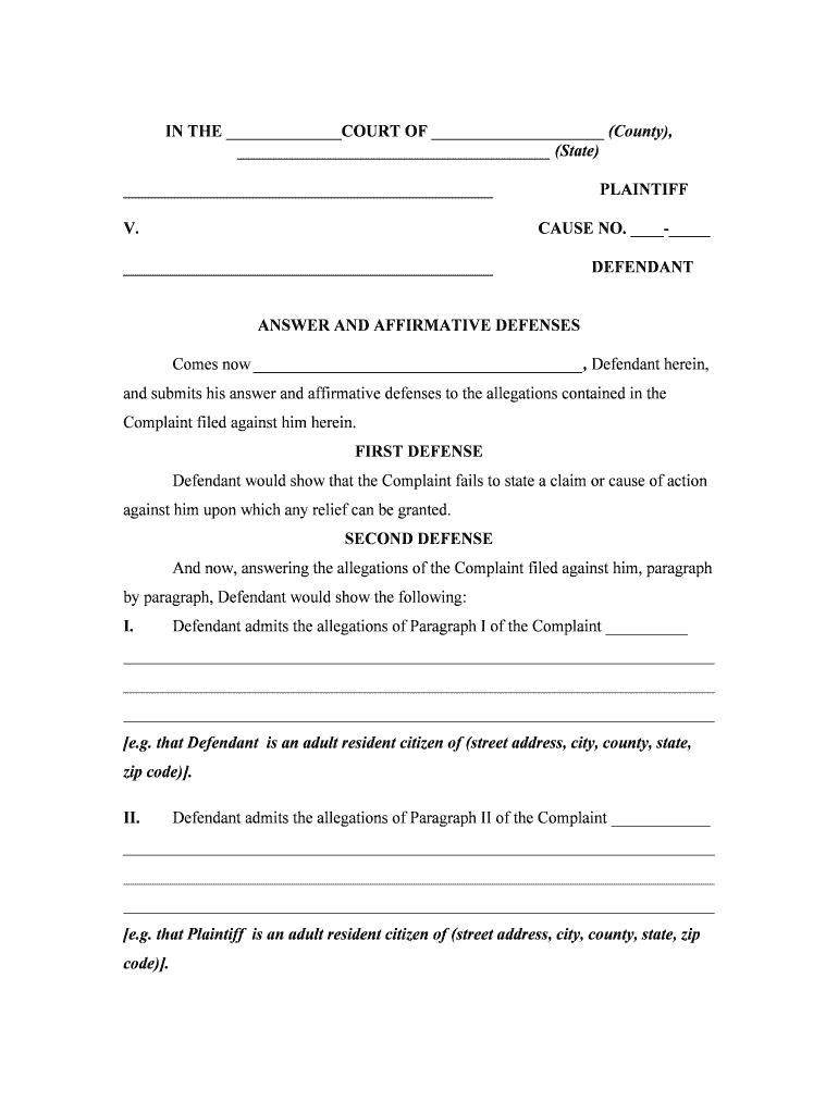 Answer Civil Lawsuit Sample Form Fill Out And Sign Printable Pdf