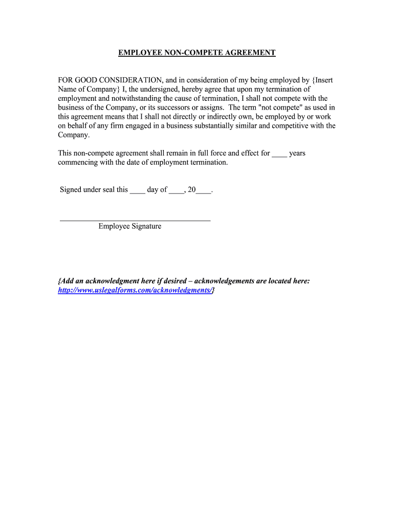 Fill and Sign the Employee Non Competition Contract Legal Form