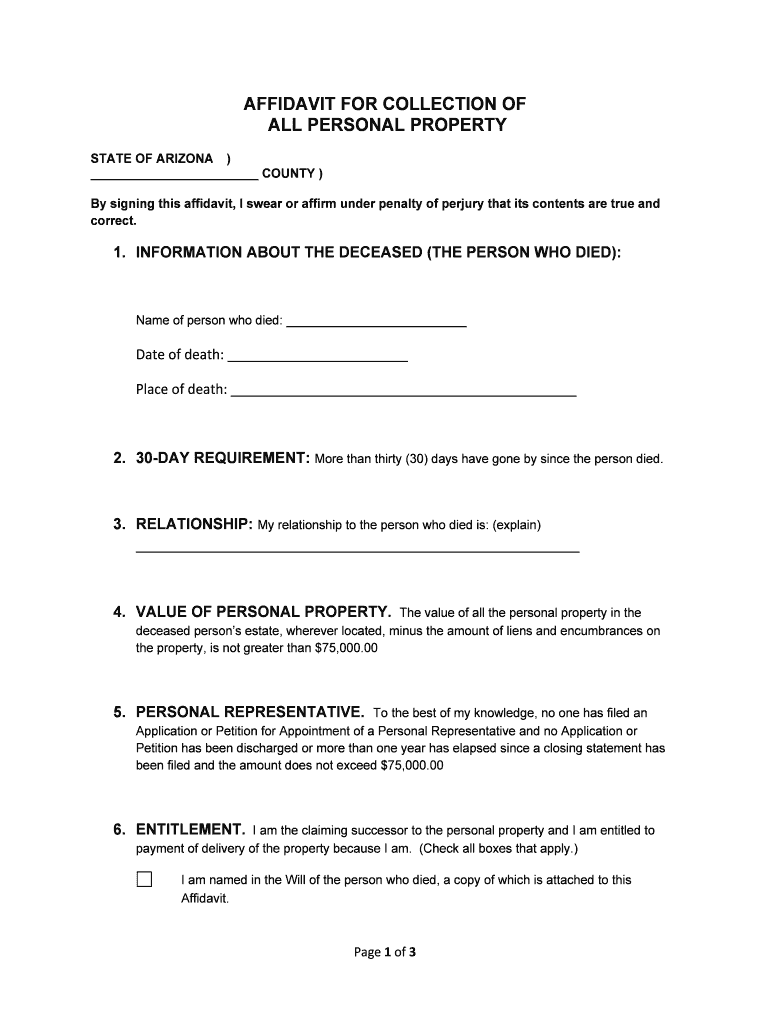 Arizona Small Estate Affidavit  Form