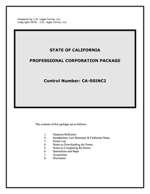 PROFESSIONAL CORPORATION PACKAGE  Form