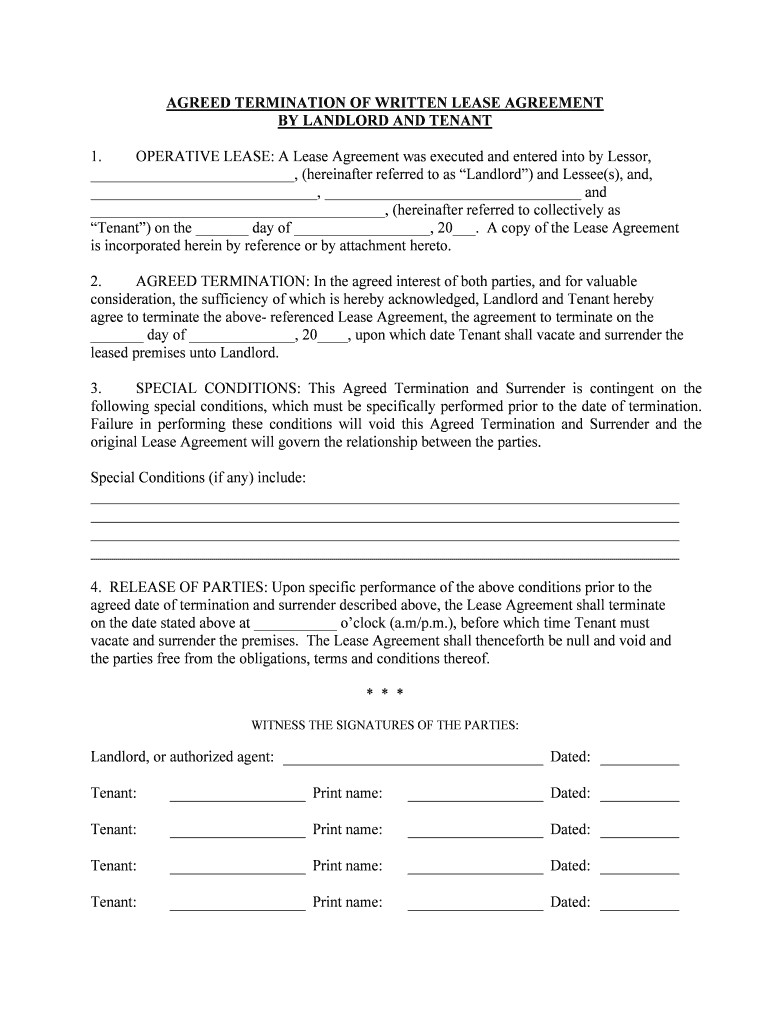 Termination Lease Landlord Tenant  Form
