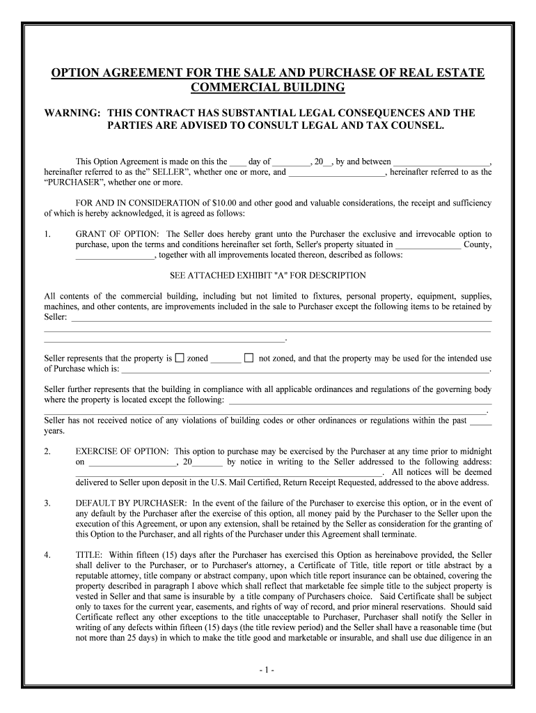 Option to Purchase Agreement PDF  Form