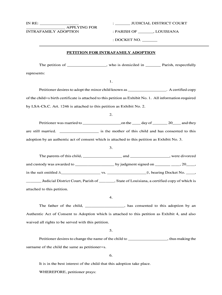 15th Judicial District Court Parish of Lafayette State of Louisiana Docket No  Form