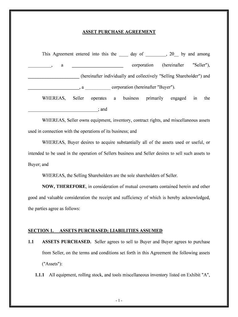 Asset Purchase Agreement  Form