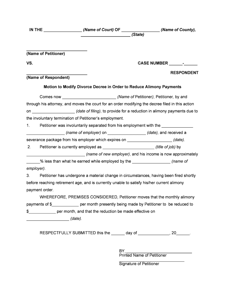 Reduction Alimony  Form